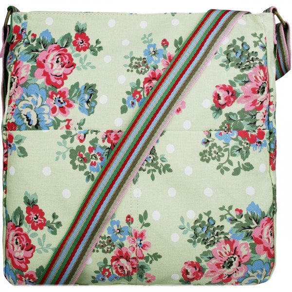 L1104F - Miss Lulu Canvas Square Bag Flower Polka Dot - Green